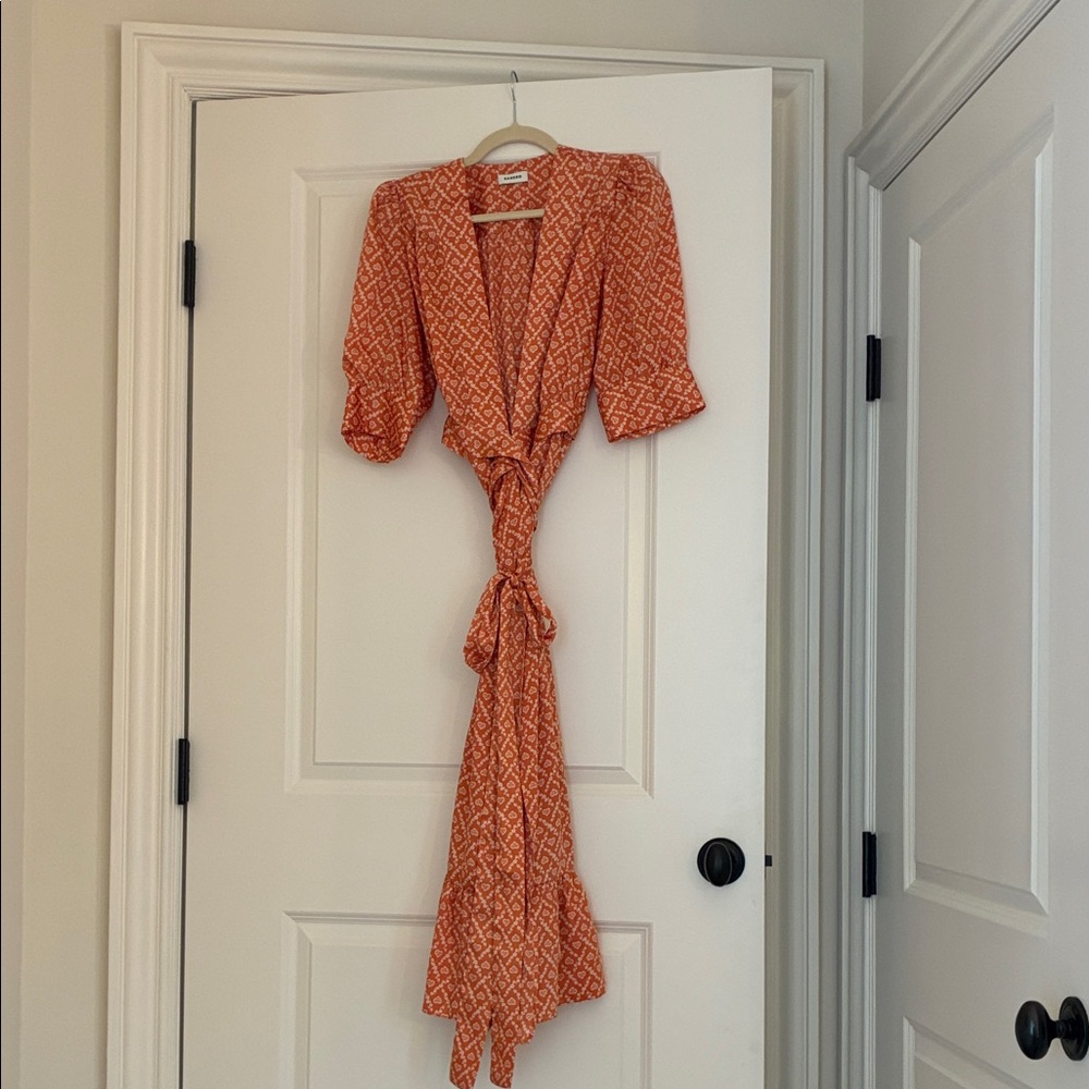 Sandro Paris Women's Orange Printed Wrap Dress